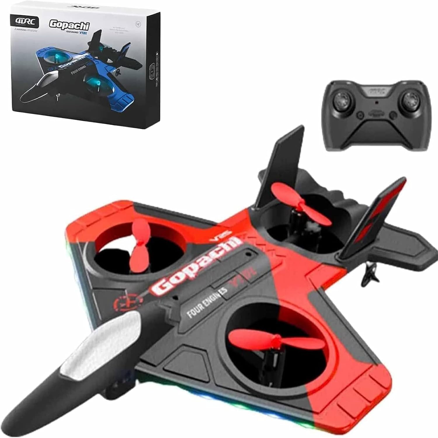 V25 Jet Fighter Stunt – Avión RC con control remoto de giro de 360 y luz, 4D RC 2.4Ghz Foam RC Aviones RC Helicóptero Quadcopter, avión planeador