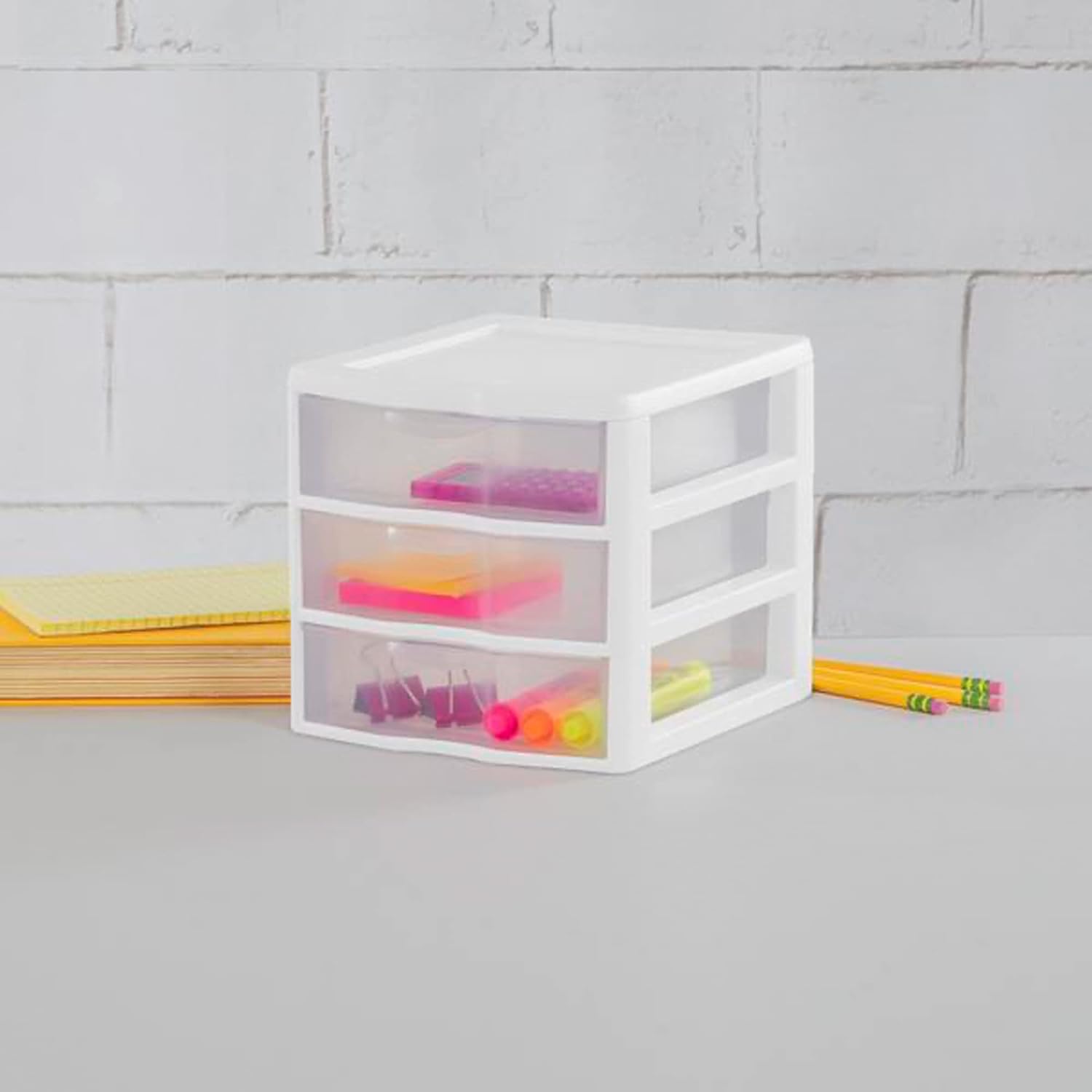 Sterilite Clearview – Unidad de almacenamiento de escritorio de plástico multiusos de 3 cajones para el hogar, aulas u espacios de oficina, color