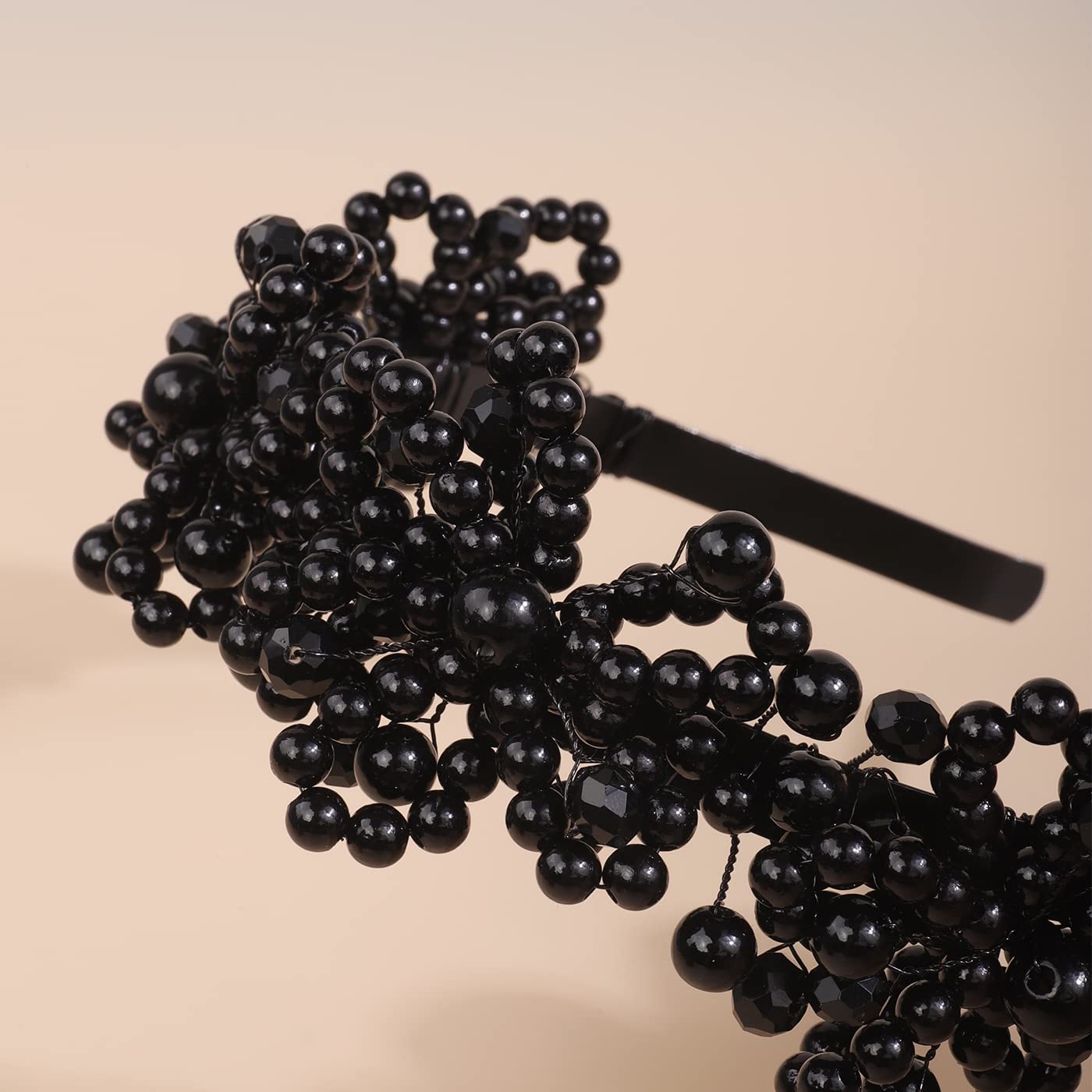 Diadema para el pelo, diadema de perlas negras, perlas de cristal de diamantes de imitación, pieza de pelo de boda, para mujeres y niñas nupciales