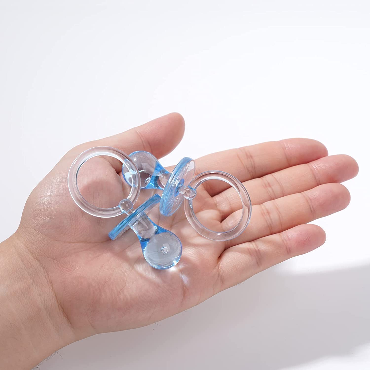 100 chupetes de plástico para baby shower, de 2.75 pulgadas, para baby shower, decoración de fiesta de género, regalo de fiesta de cumpleaños (azul)