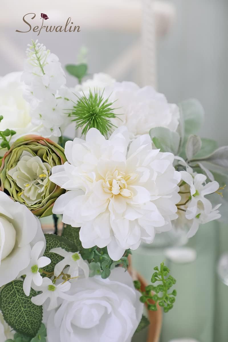 Serwalin Flores artificiales, flores blancas falsas, flores de seda para manualidades, ramos de boda, centros de mesa y arreglos florales, despedida