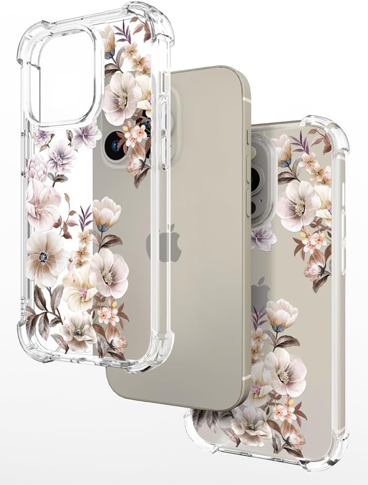 Funda para iPhone 15 Pro, diseño floral y transparente, para mujeres y niñas, compatible con iPhone 15 Pro Anemones amarillo