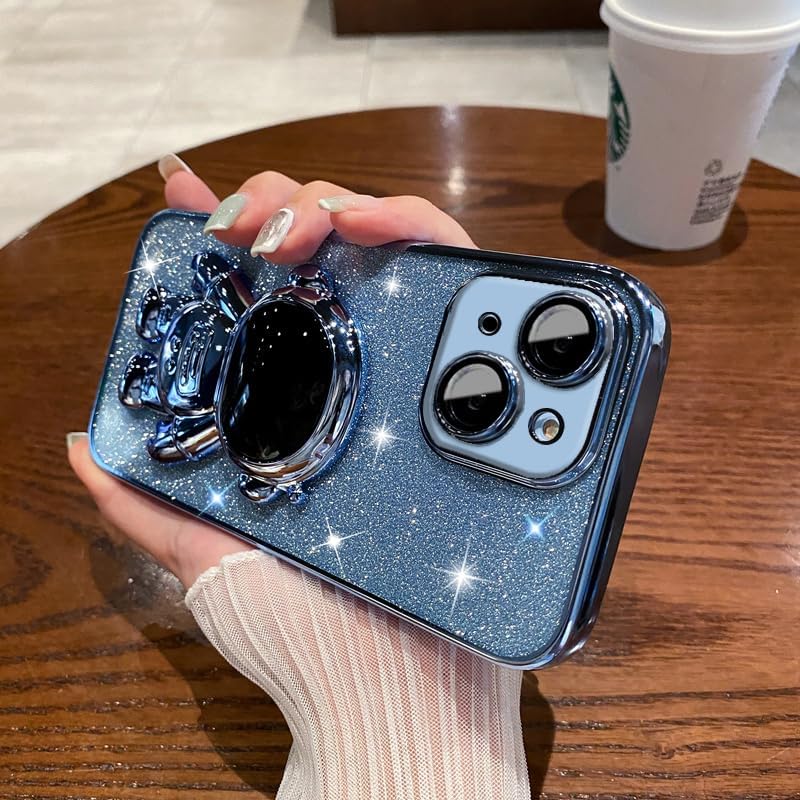 Spevert Funda de lujo con purpurina para iPhone 15 con bonito soporte de astronautas protección militar contra caídas protección completa de lente