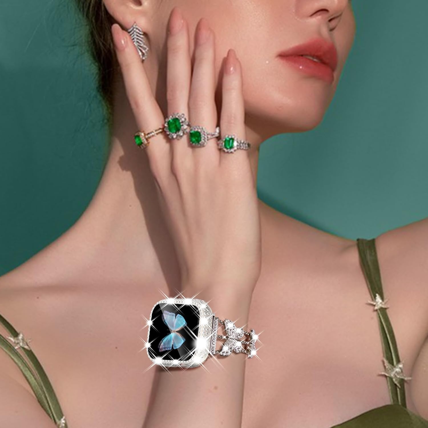 Wingle Starlight – Correas para Apple Watch de 1.575 pulgadas para mujer, iWatch Series 6, 5, 4, SE, pulsera de cristal de diamantes de imitación,