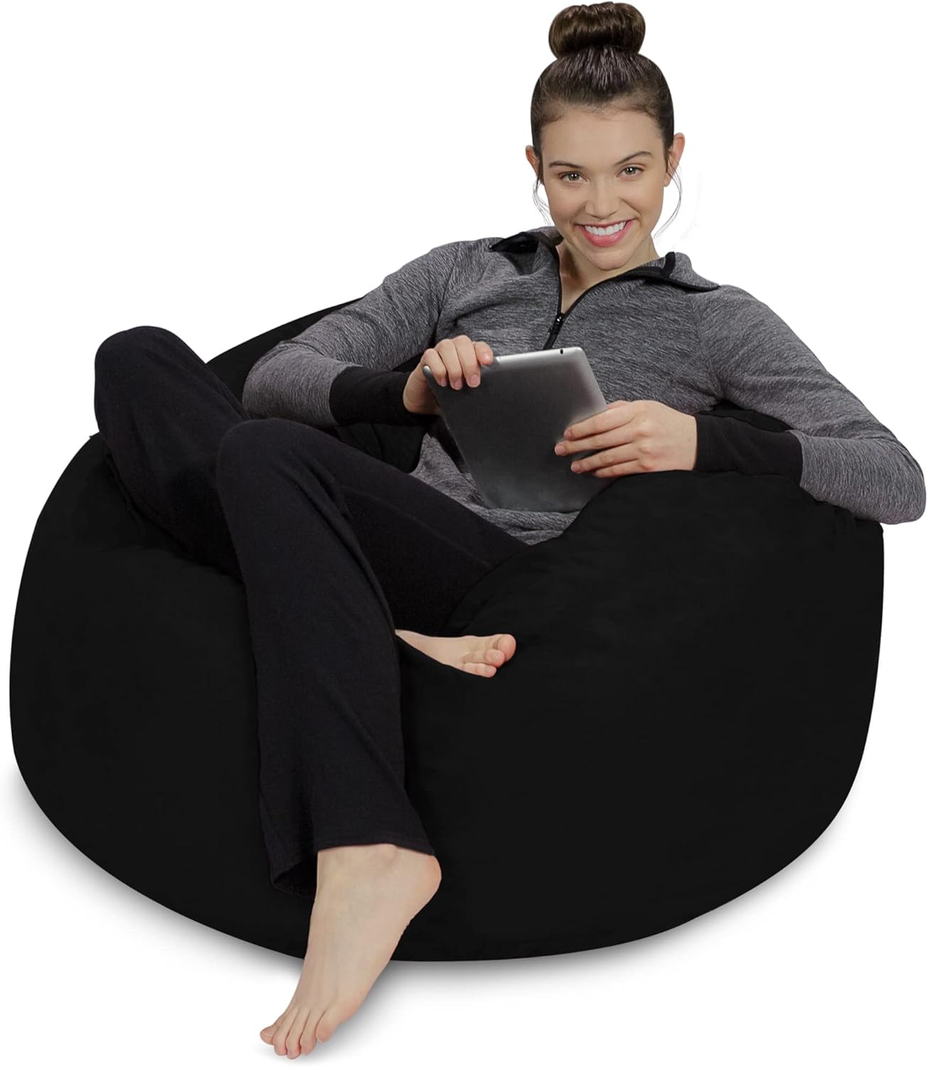 Sofa Sack – Sillón puff Puff de espuma viscoelástica de 3 pies, sofá mediano con funda de microfibra suave, color negro medianoche