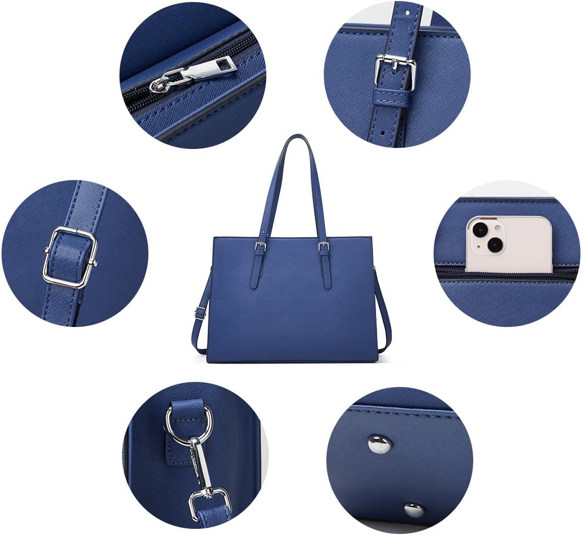 Bolsa para laptop de 15.6 pulgadas para mujer, bolsa de mano de cuero con clase, maletín para computadora para el trabajo, bolso impermeable, juego