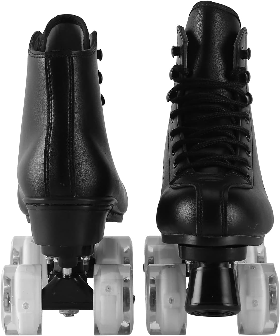 Patines para hombres y mujeres, patines Derby negros con 4 ruedas brillantes, patines clásicos de doble fila para interiores y exteriores