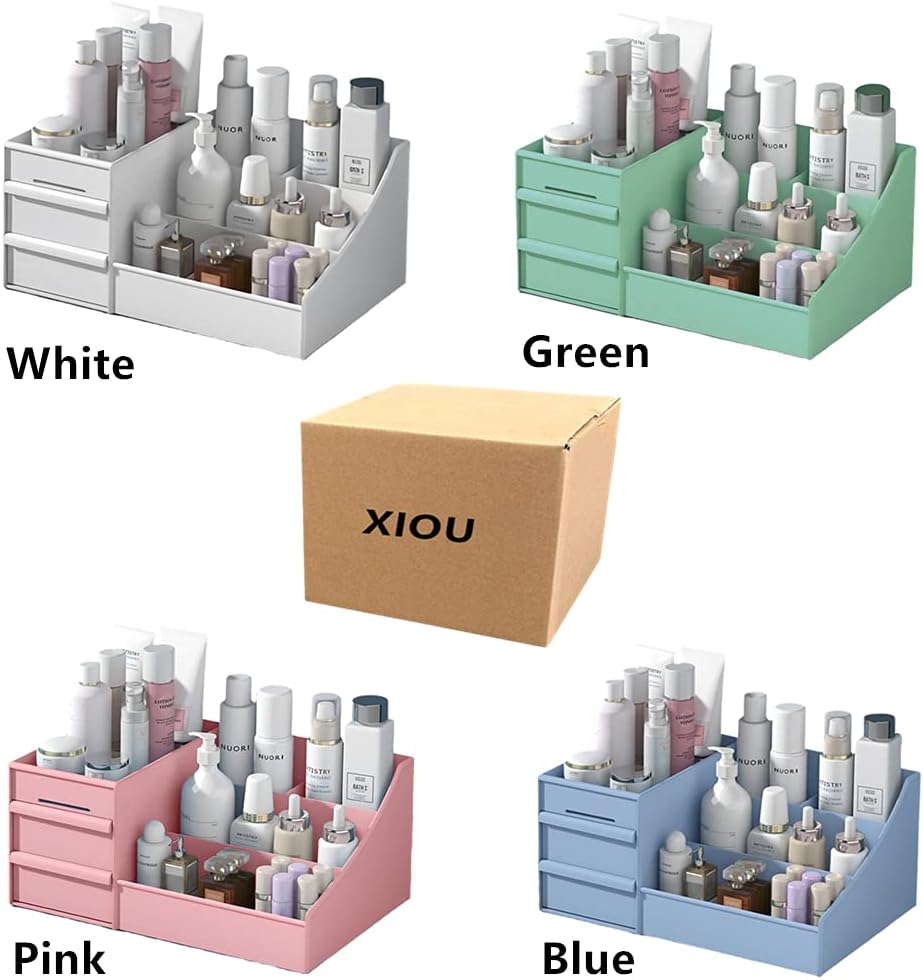 Organizador de escritorio de maquillaje con cajones, organizador de encimera para cosméticos, soporte de tocador para lápiz labial, pinceles,