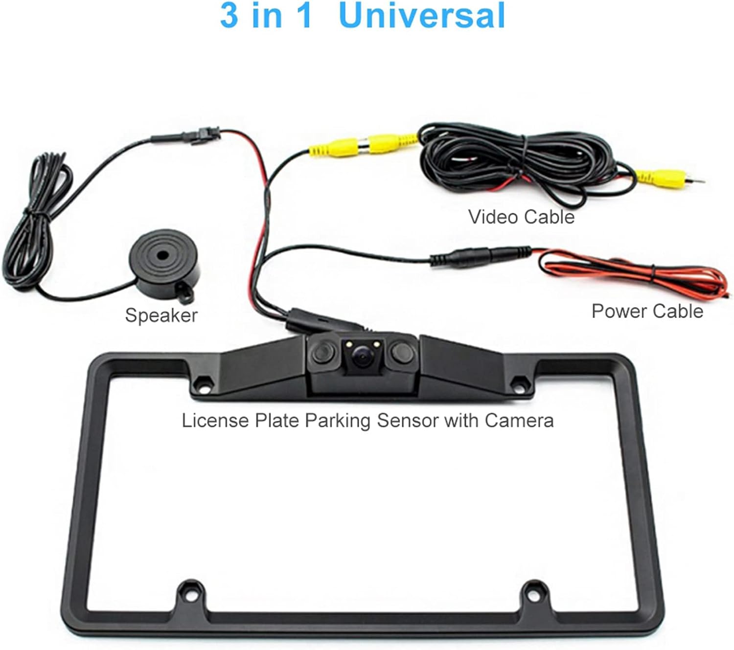 Kit de sensor de respaldo de cámara de copia de seguridad 3 en 1 Marco de matrícula de coche Sensor de estacionamiento radar retrovisor cámara de