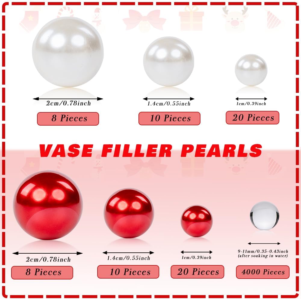 4114 perlas de relleno de jarrón de Navidad para rellenos de jarrones, velas flotantes con 8 velas flotantes, cuentas de geles de agua para Navidad,