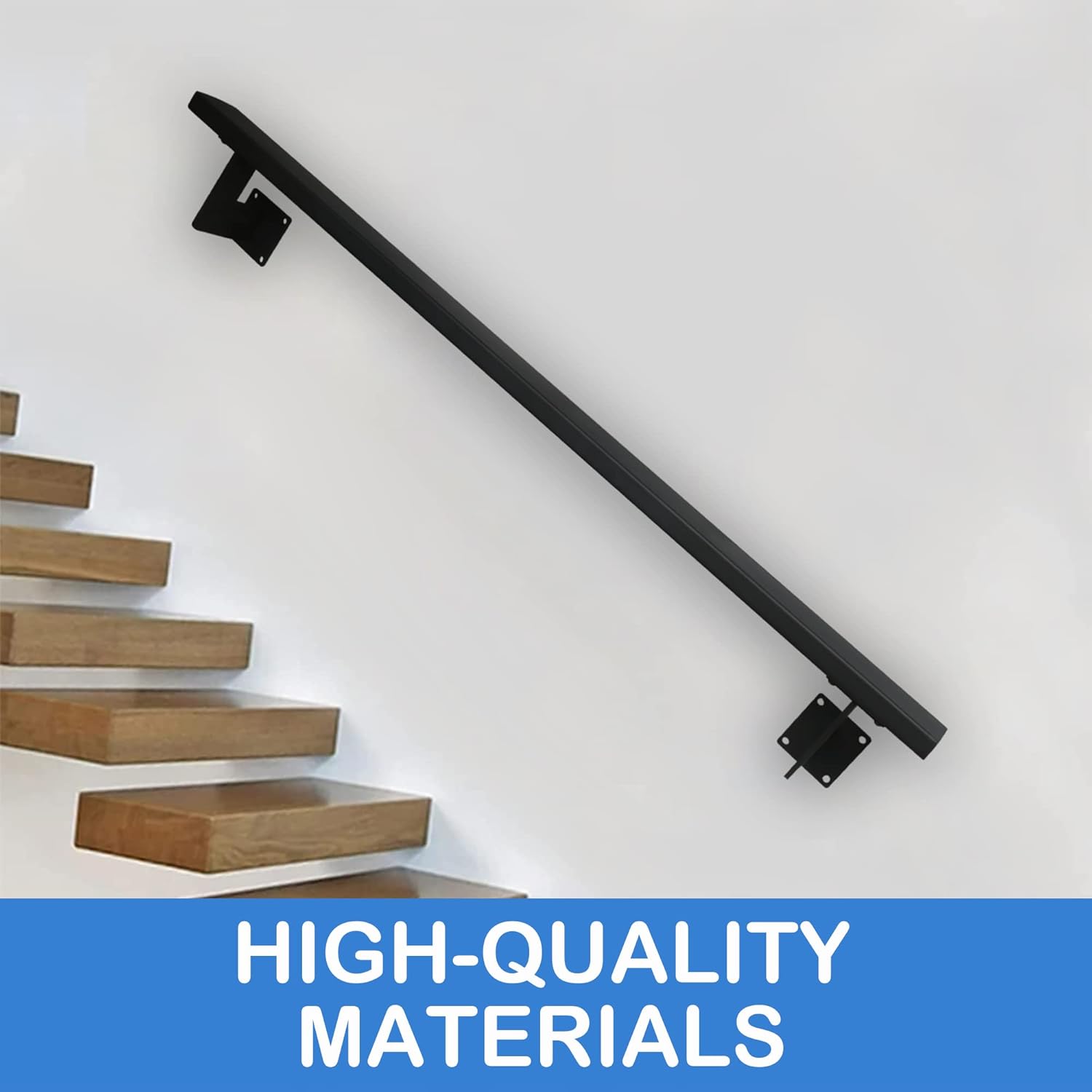 Barandilla moderna de 3 pies  Kit completo. Revestimiento de polvo negro de hierro galvanizado negro con 2 soportes de pared para escaleras