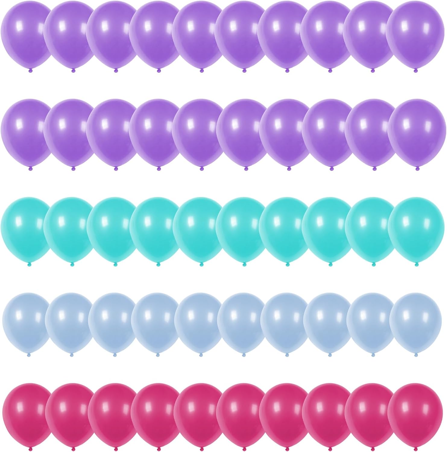 Globos morados y azules y rosados, 50 paquetes de globos de sirena de 12 pulgadas, globos de látex para helio, para niñas, baby shower, fiesta de