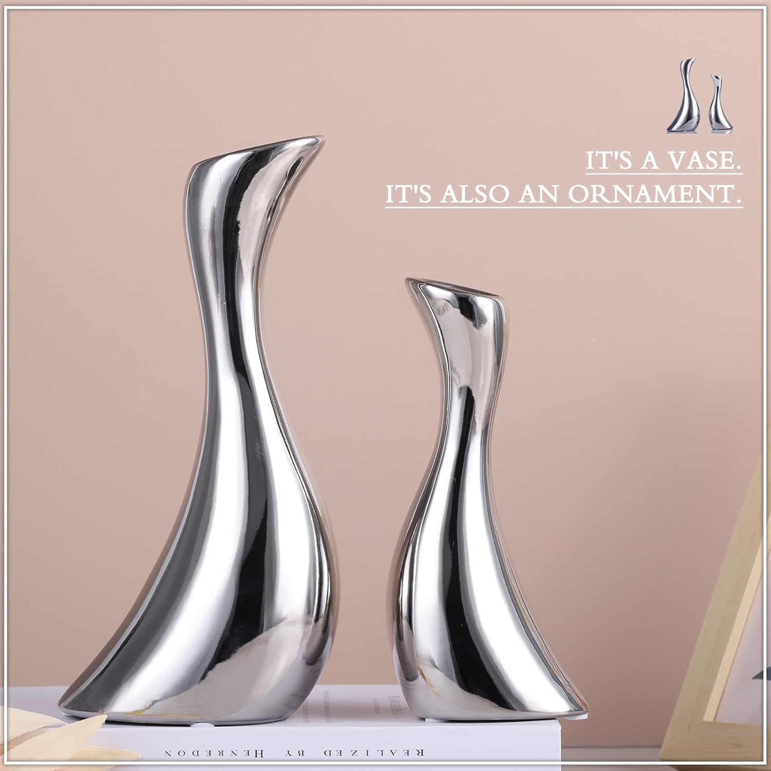 Jarrón de cerámica plateada, decoración brillante para el hogar, moderno y minimalista, jarrones plateados decorativos, para mesa, estante, centros