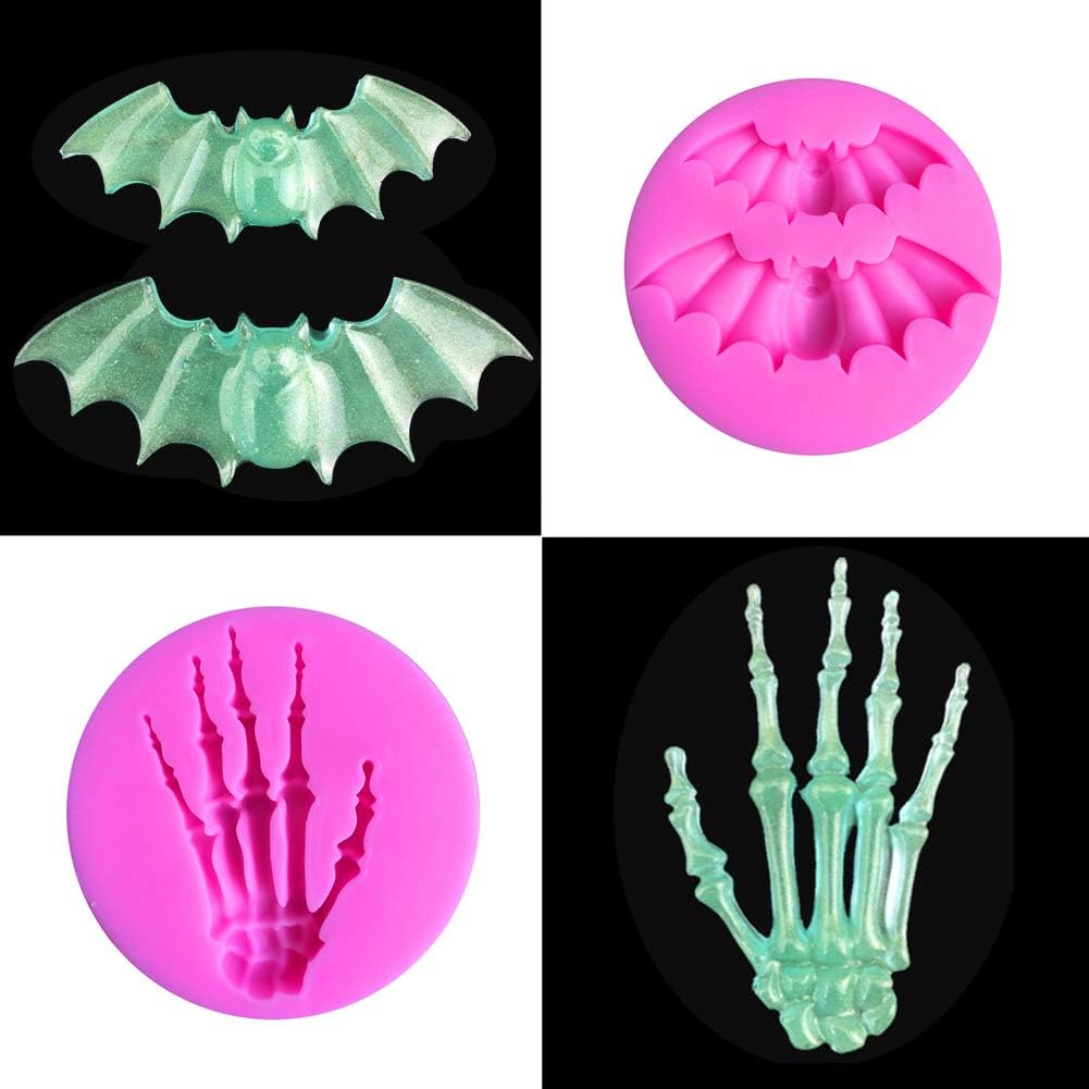 Rainmae 6 moldes de silicona de Halloween, murciélagos de Halloween, calabaza, araña, búho, fantasma, fondant, herramientas de decoración de