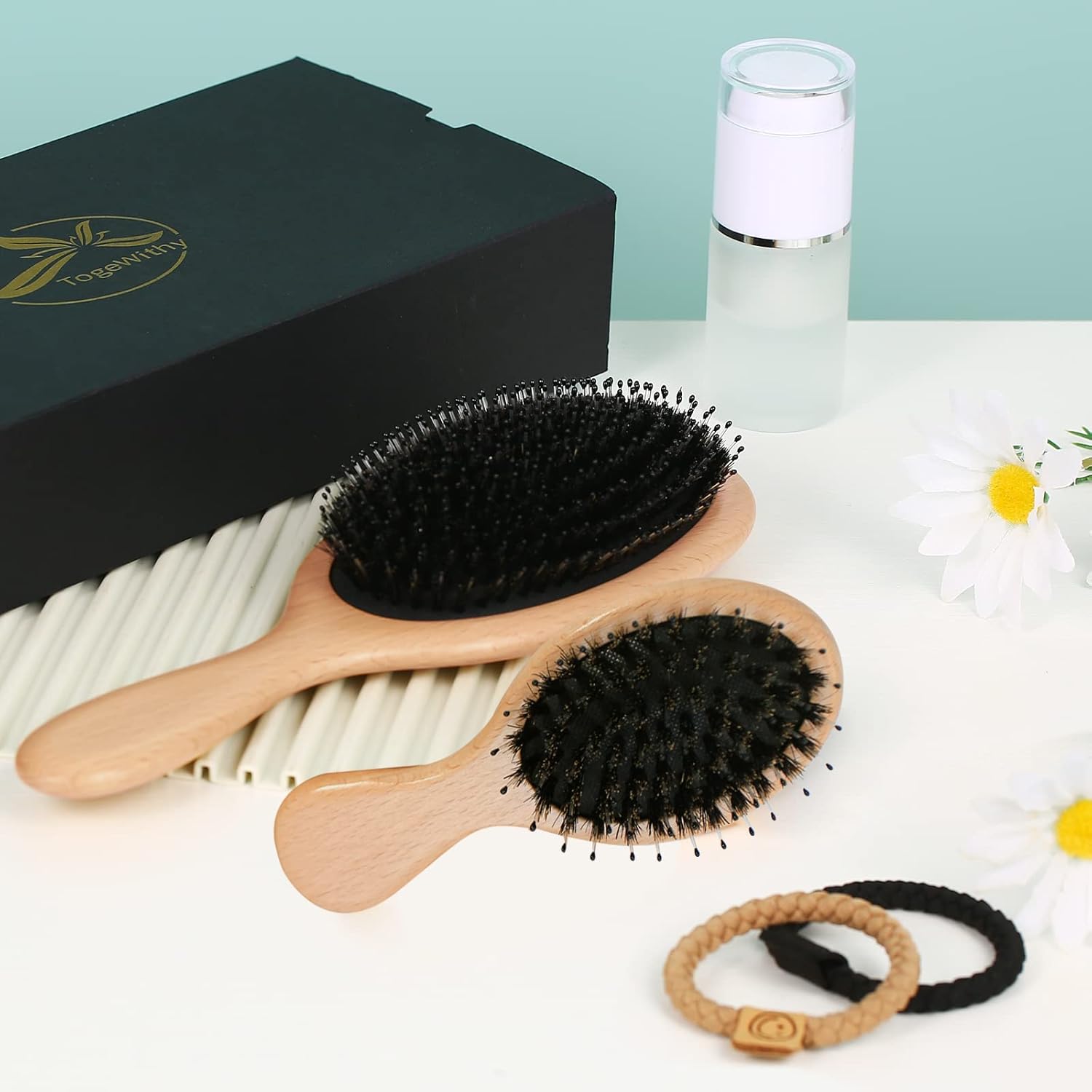 -Cepillo para el cabello – Juego de cepillos de pelo de cerdas de nailon (grande)- Cepillo de cerdas naturales suaves, antiestático, fácil de