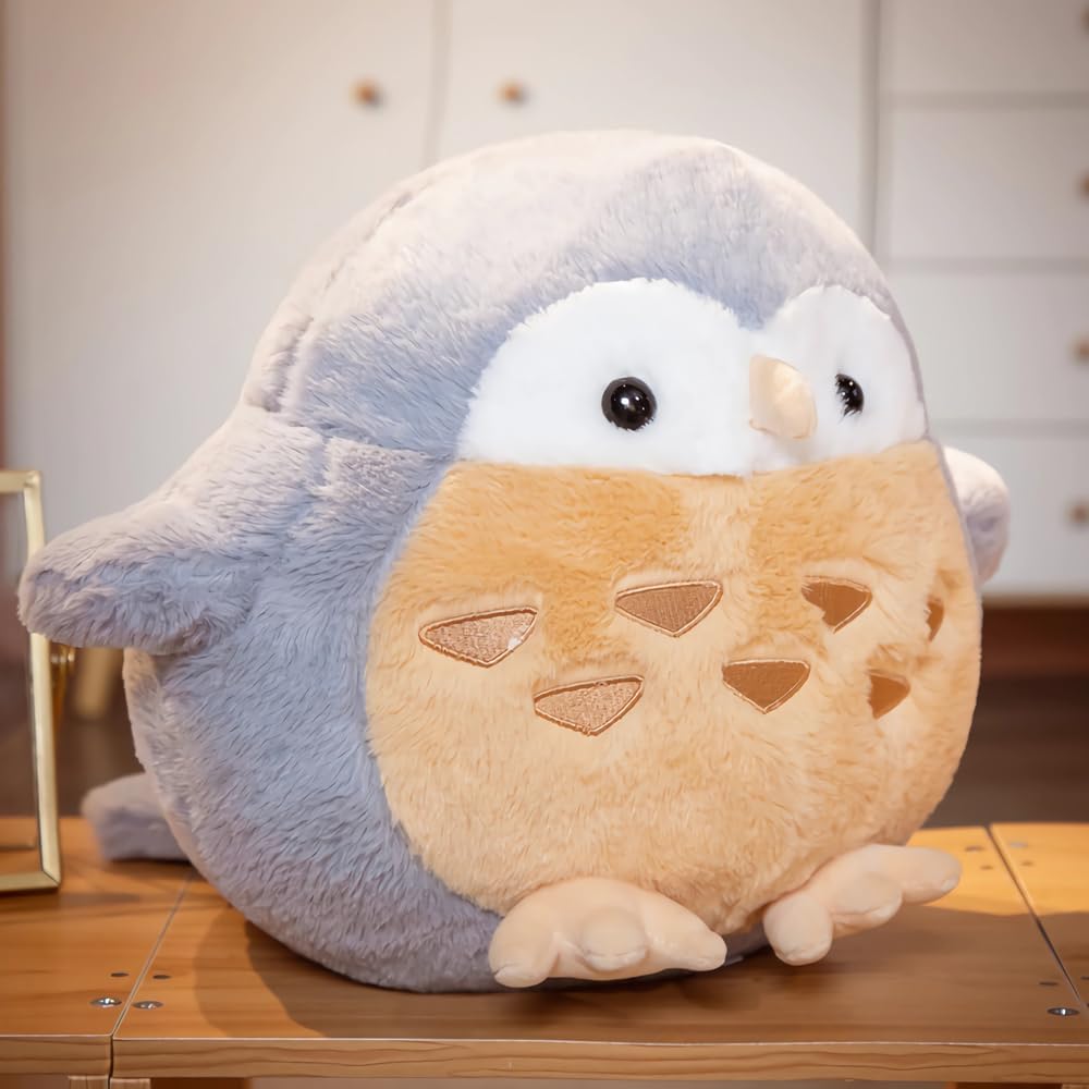 Juguetes de peluche de búho gris, almohada súper suave de peluche de búho gordito, lindo peluche de pájaro de Navidad, regalos de cumpleaños para