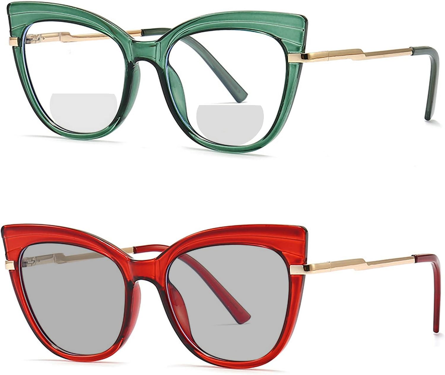 Gafas de lectura bifocales fotocromáticas de moda para mujer, 2 lentes de sol de transición, marco de metal, ojo de gato, presbicia femenina