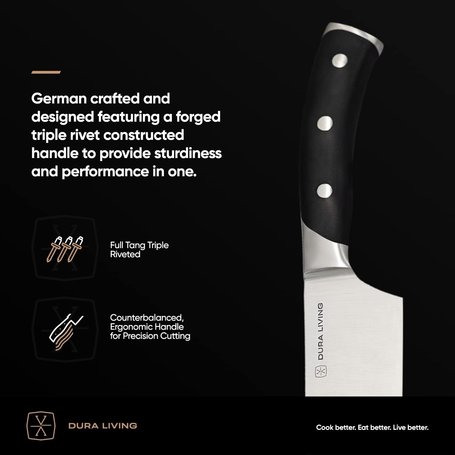 DURA LIVING Santoku – Cuchillo de cocina de 7 pulgadas, acero inoxidable alemán de alto carbono ultra afilado, cuchillos Santoku con mango