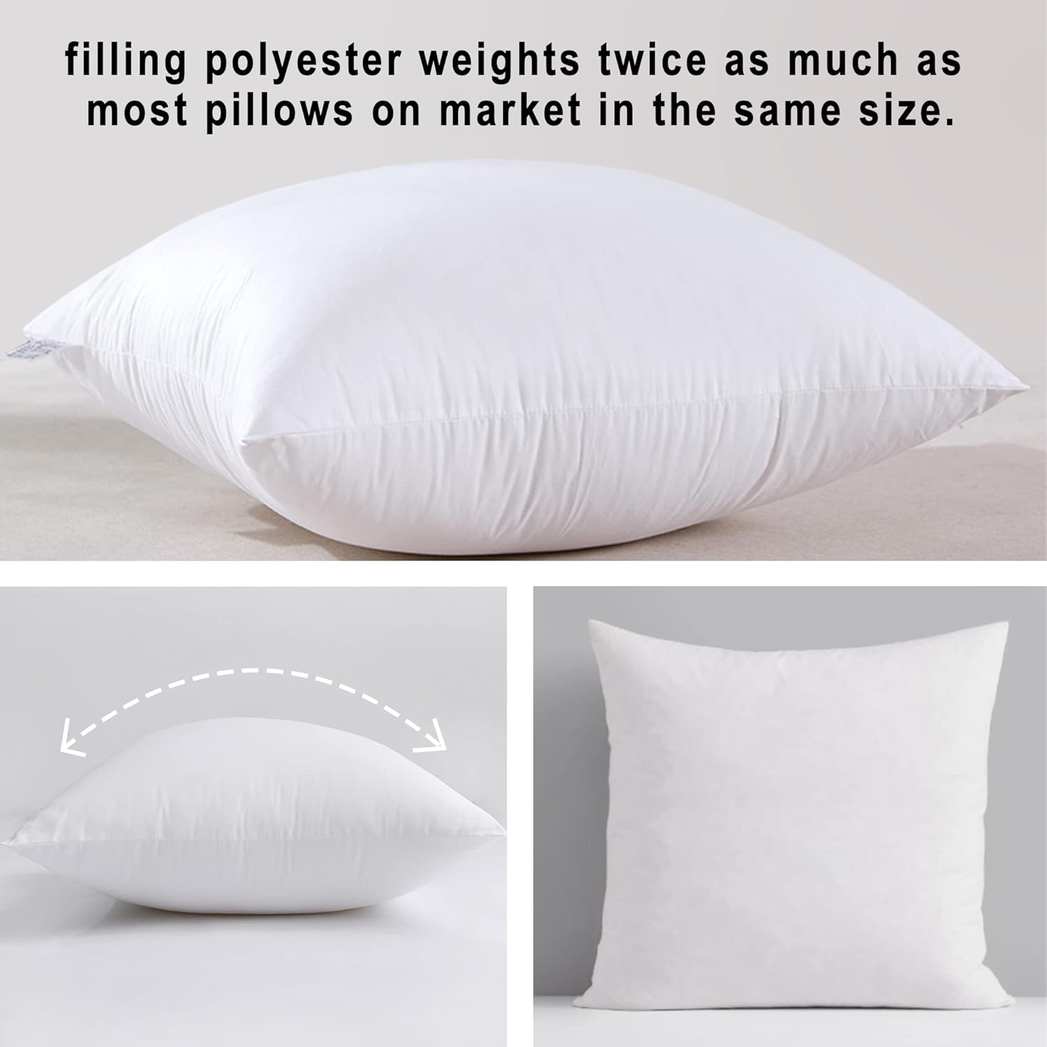 HITO Juego de 2 rellenos de almohada de 26 x 26 pulgadas, 100% algodón, alternativos, color blanco para sofá, cama
