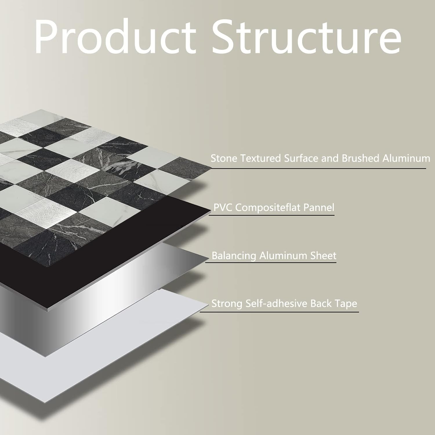 Crystiles Medley – Azulejos de PVC y aluminio de 12 x 12 pulgadas, para despegar y pegar, mármol negro y metal cepillado, paquete de 12 unidades