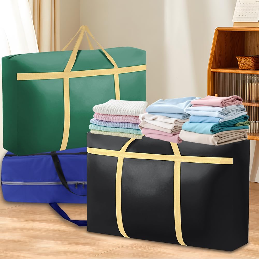 Paquete de 2 bolsas de mudanza resistentes extra grandes con cremalleras fuertes, bolsa de almacenamiento para ahorrar espacio para estudiantes