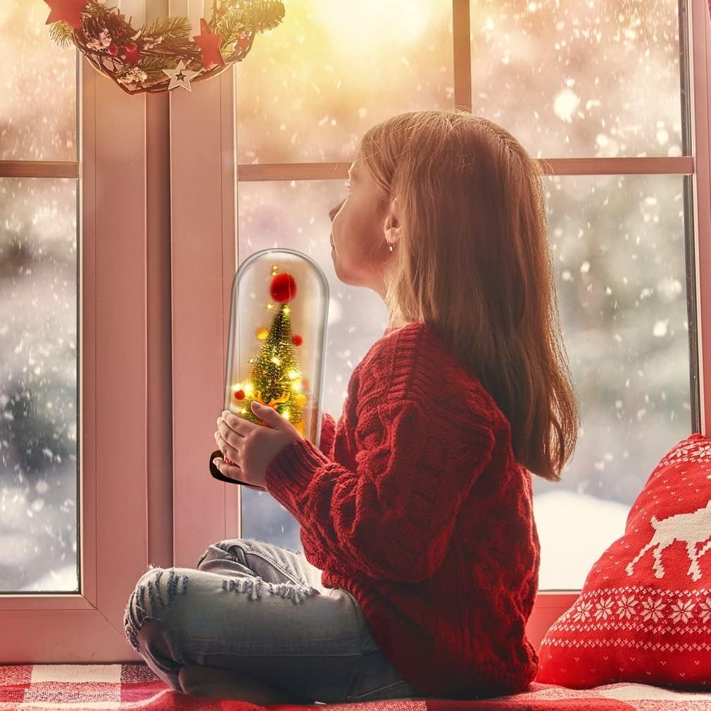 Pgttzpoly Árbol de Navidad LED en cúpula de cristal, árbol de Navidad en cúpula de cristal con cadena de luces LED para niños o mujeres en Navidad,