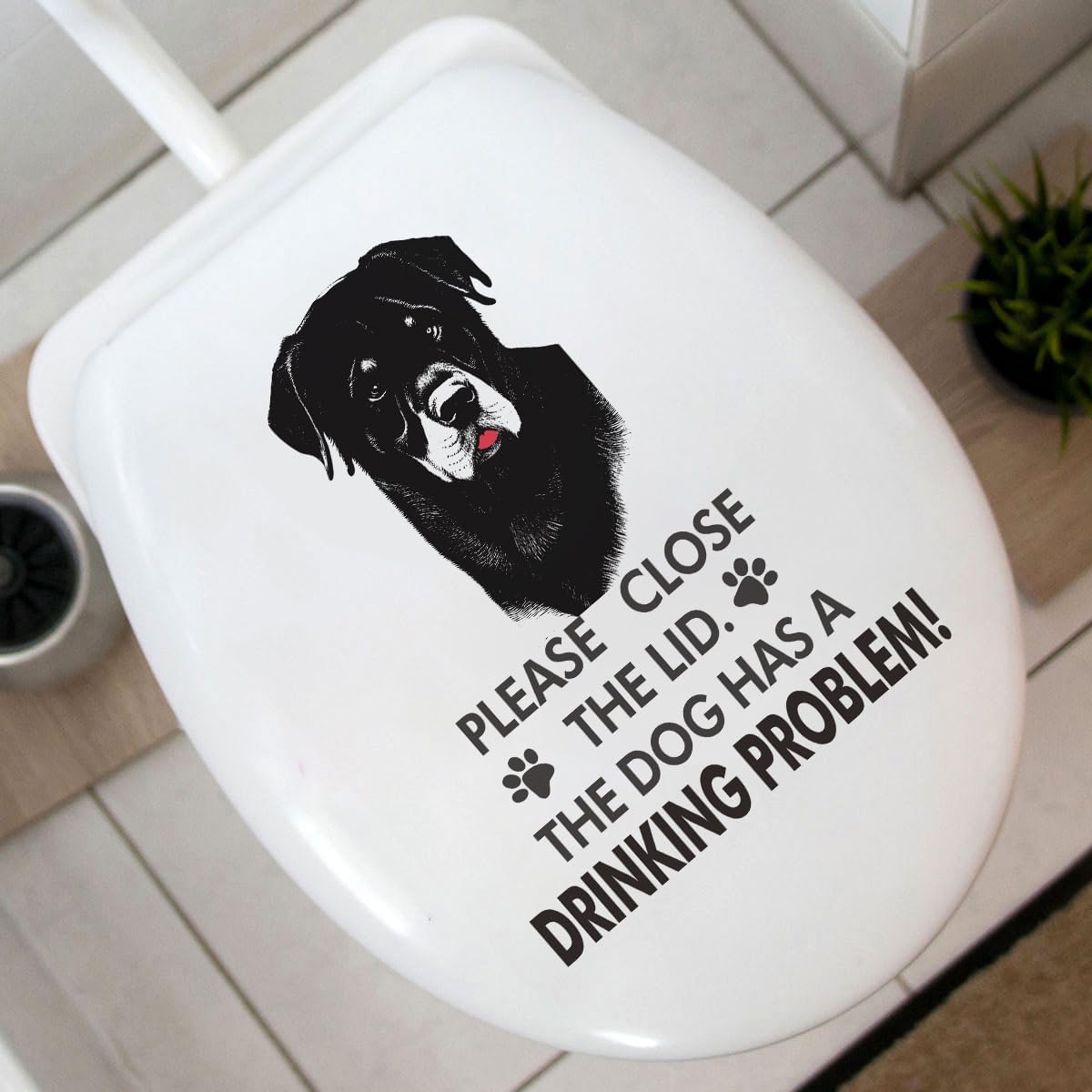 Divertidas calcomanías para tapa de inodoro de perro Rottweiler, extraíble, impermeable, vinilo para asiento de inodoro, cierra la tapa, el perro