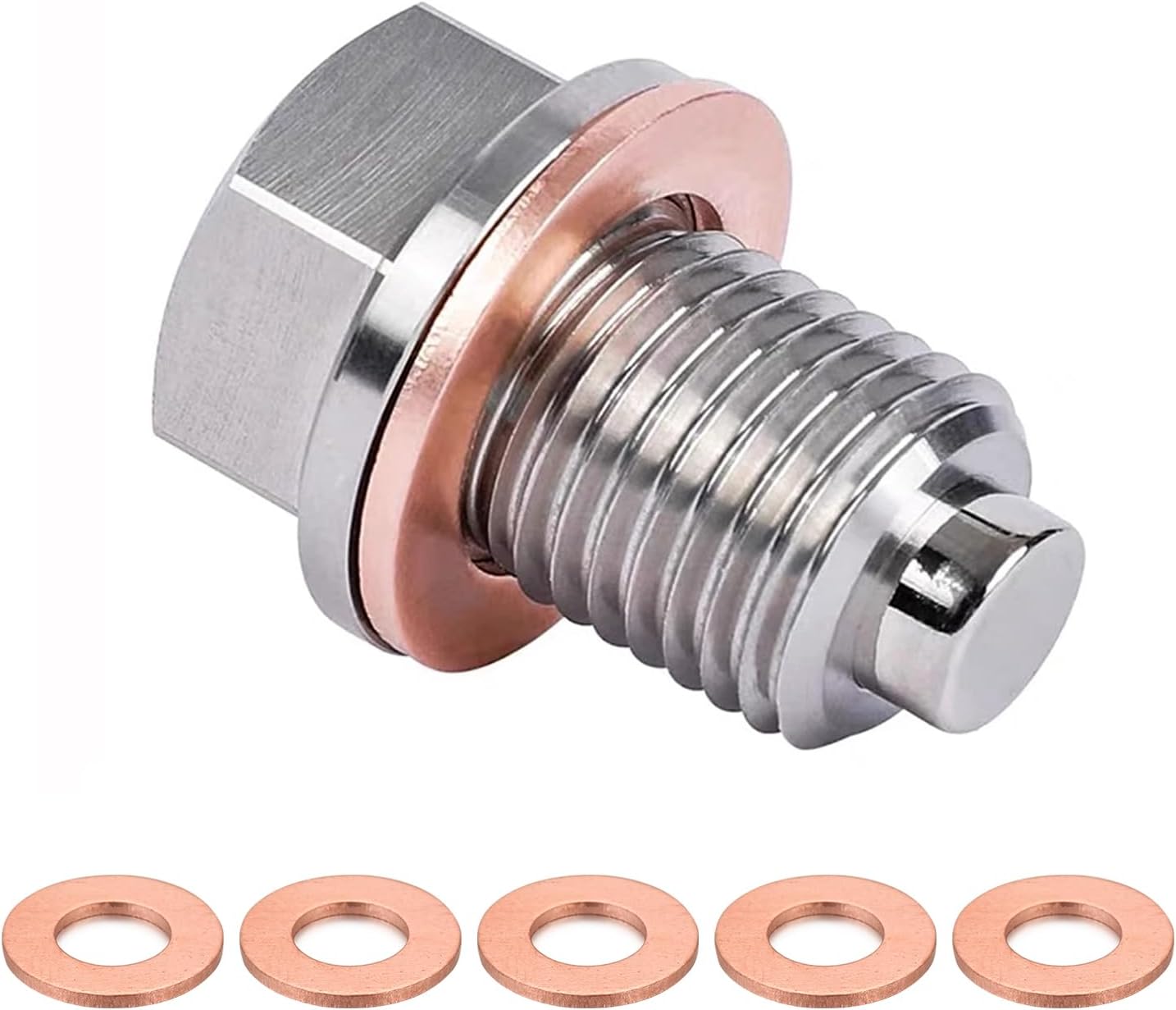 Tapón magnético de drenaje de aceite de aluminio M14 x 1.5, perno de tuerca de drenaje de sumidero de acero inoxidable con 5 arandelas de cobre,
