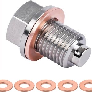 Tapón magnético de drenaje de aceite de aluminio M14 x 1.5, perno de tuerca de drenaje de sumidero de acero inoxidable con 5 arandelas de cobre, Tapón magnético de drenaje de aceite de aluminio M14 x 1.5, perno de tuerca de drenaje de sumidero de acero inoxidable con 5 arandelas de cobre,