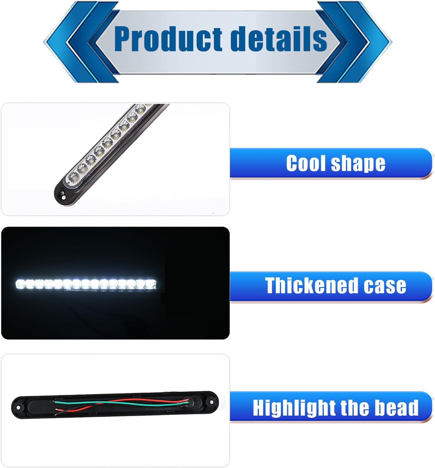 ZKFAR 2 barras de luz LED de freno para automóvil con 15 bombillas, 9.8 pulgadas x 1.1 pulgadas, impermeables, luces traseras de camión, lámparas