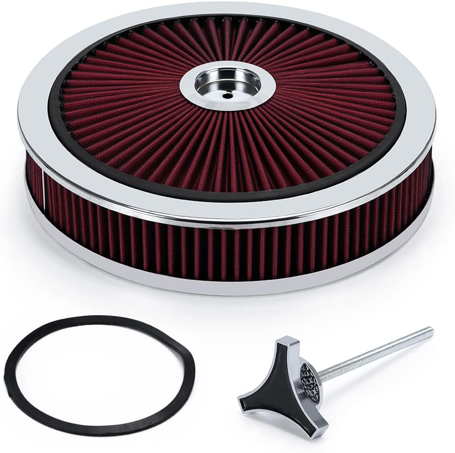 Conjunto de filtro de filtro de aire redondo de 14 x 3 pulgadas con caburetor de tapa de flujo alto compatible con Chevrolet GMC Ford