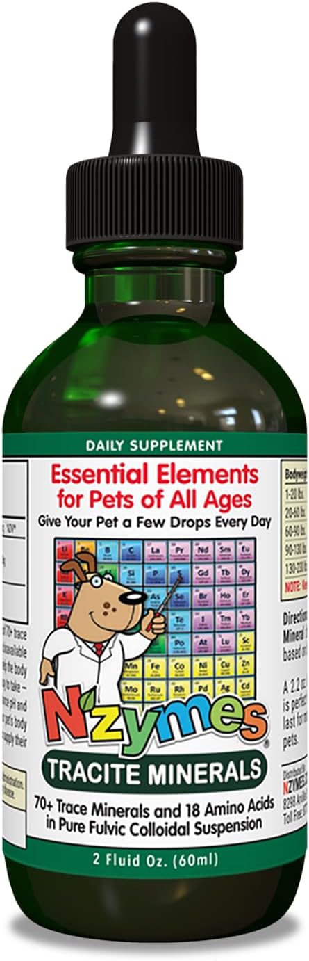 Nzymes Tracite Minerals for Pets – Ácido fúlvico, ácido húmico y gotas minerales traza a base de hierro y aminoácidos para energía ATP, deficiencia