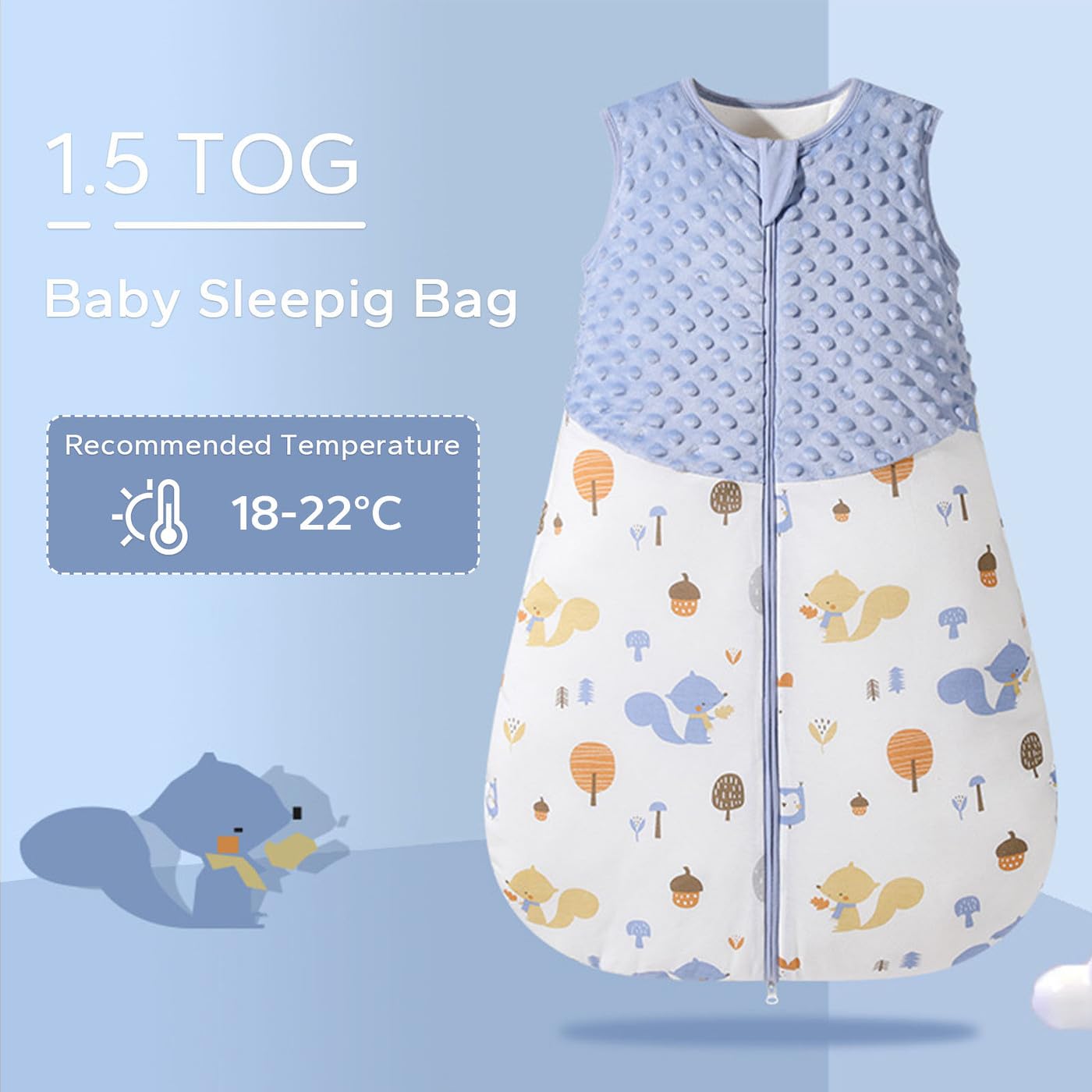 2.0 TOG – Saco de dormir para bebé, con felpa de punto minky, sin mangas, de algodón, con cremallera de 2 vías para recién nacidos, color azul, M