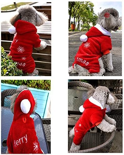 Pijama de forro polar rojo de Navidad con capucha para perros, talla S para 4-6 libras