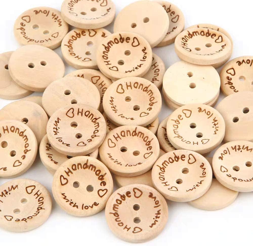 200 botones de madera hechos a mano de 1 pulgada con botones de amor para manualidades, botones de madera para manualidades, botones redondos a