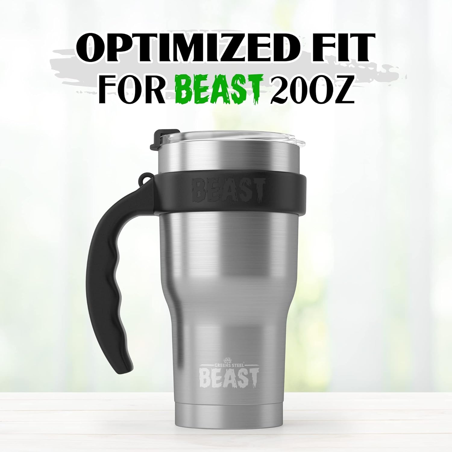 BEAST – Juego de vasos de 20 onzas con asa, taza de café de acero inoxidable + 2 cepillos para pajillas, caja de regalo y mango negro