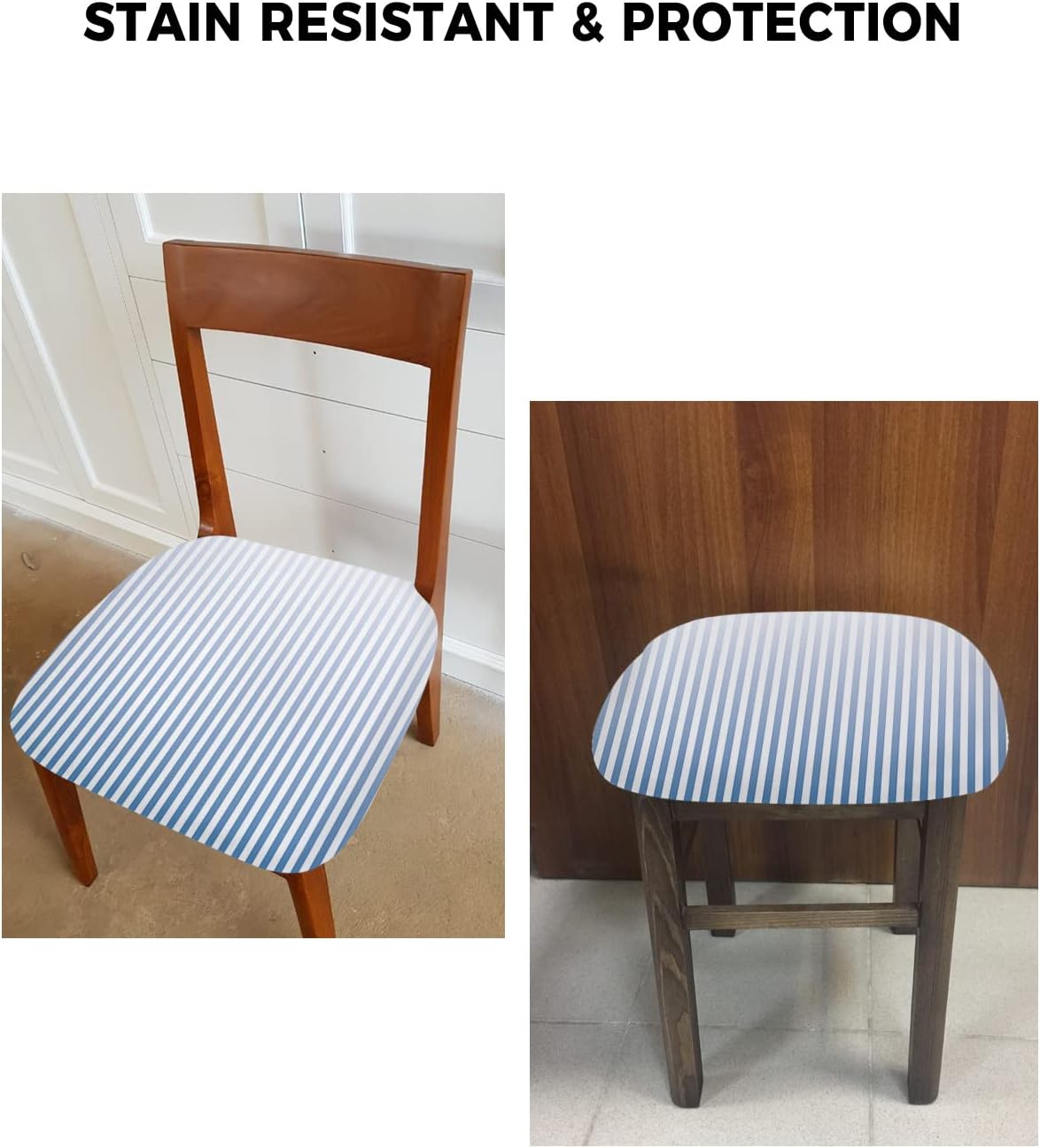 Juego de 6 fundas de asiento elásticas para sillas de comedor, color azul y blanco, a rayas finas degradadas, extraíbles y lavables, para oficina,