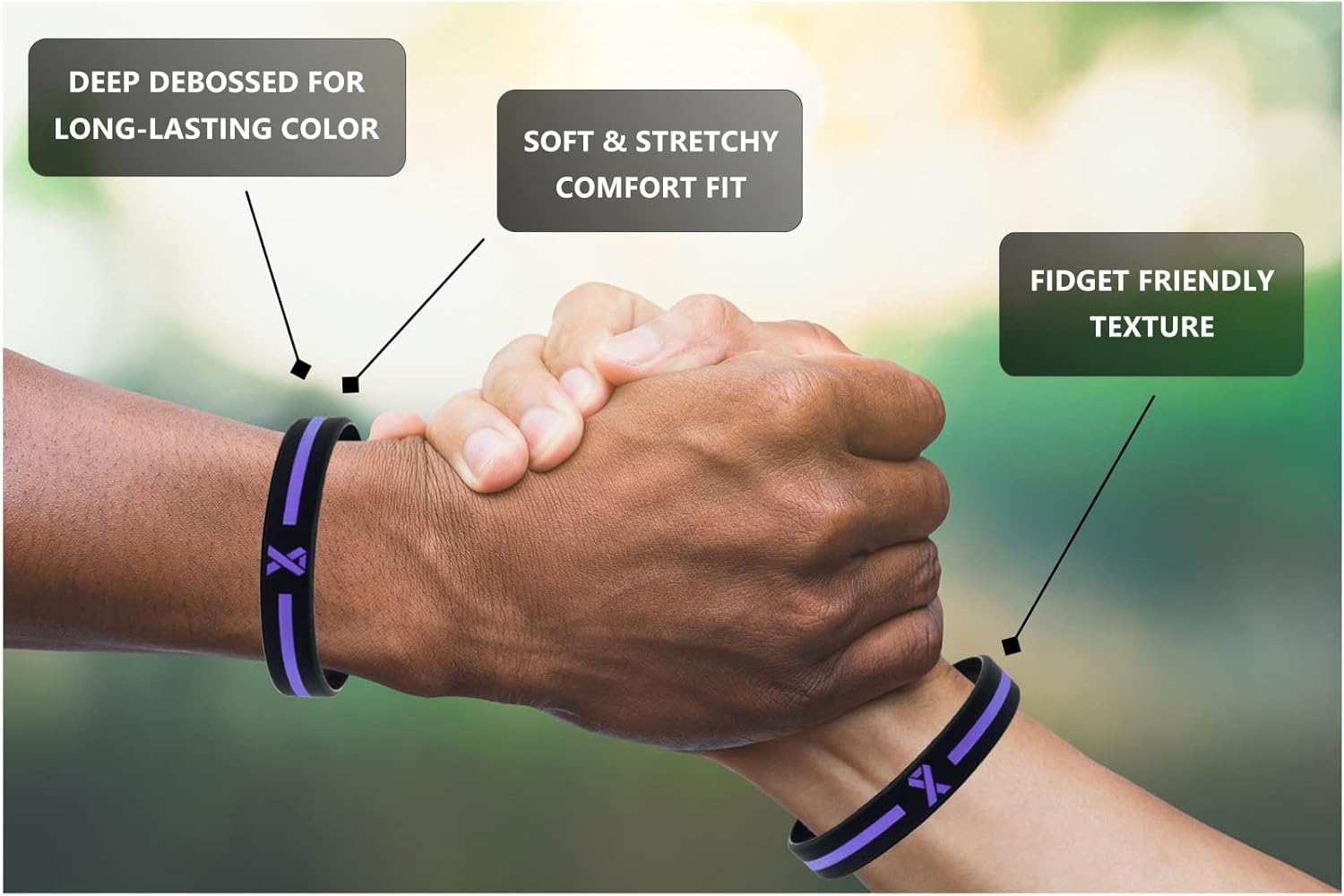 Giftphoria Pulseras de cinta de concientización de color morado lavanda (paquete de 6)  Para la conciencia de la epilepsia y la conciencia del