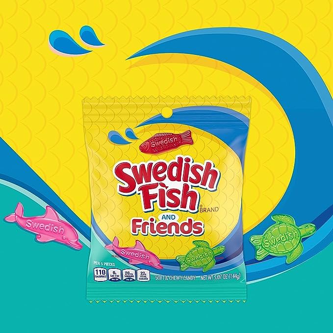 Sour Patch Kids Sweet And Sour Gummy Candy, Fish & Friends, 5 onzas por bolsa, paquete de 3 (15 onzas en total)