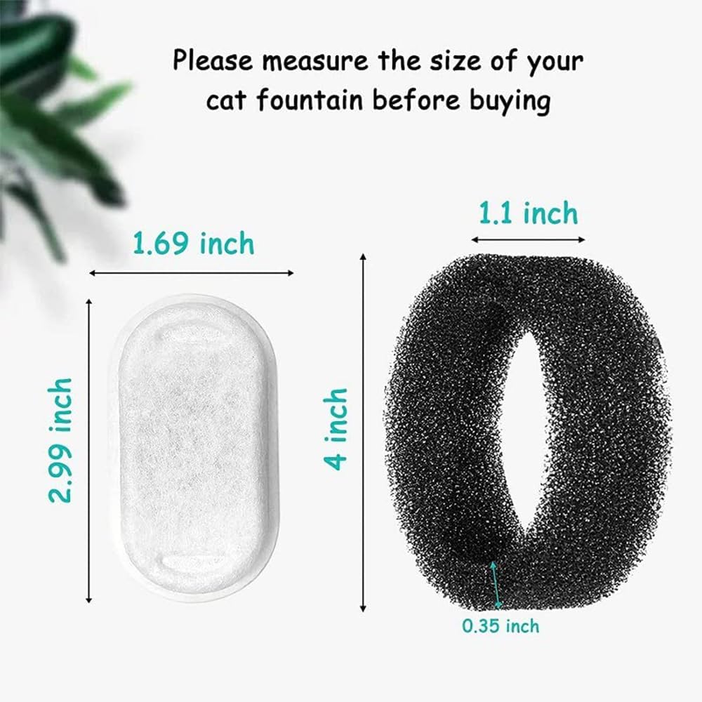 Ofat Home Filtros de fuente de agua para gatos, paquete de 4 filtros de repuesto con 4 esponjas de prefiltro