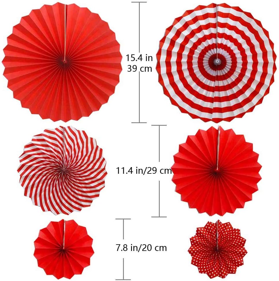 Hola Fiesta  Abanicos de papel para celebraciónbodacumpleañoscarnavalfiesta de bienvenidadecoraciones de Feliz Navidad, rojo, juego de 12