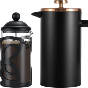 Cafetera francesa Pres de vidrio de 12 onzas y prensa francesa de acero inoxidable, 34 onzas, color negro Cafetera francesa Pres de vidrio de 12 onzas y prensa francesa de acero inoxidable, 34 onzas, color negro