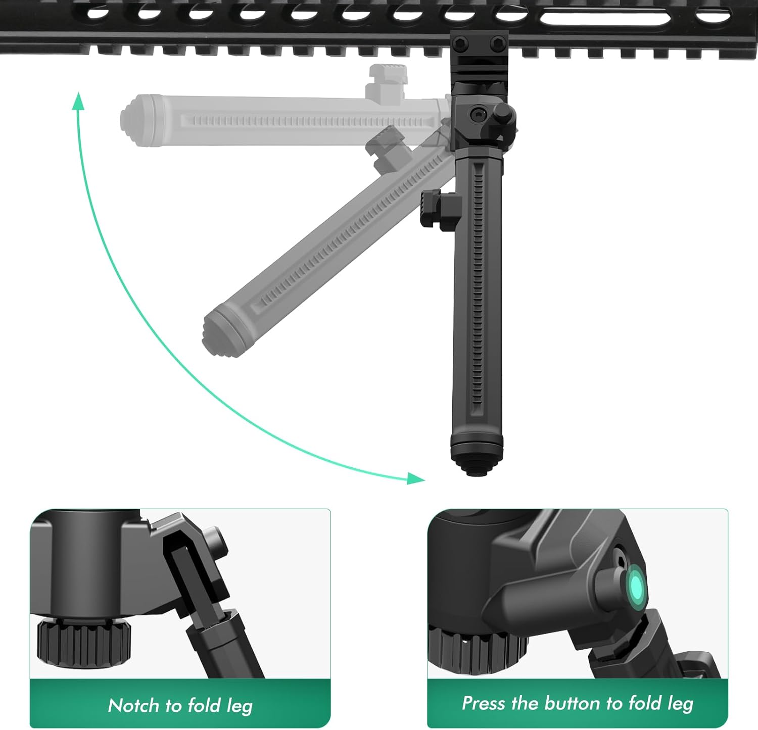 Bípodes de rifle para caza y disparo con giro de 360 y bípode de pistola de 10 alturas ajustables para rifles