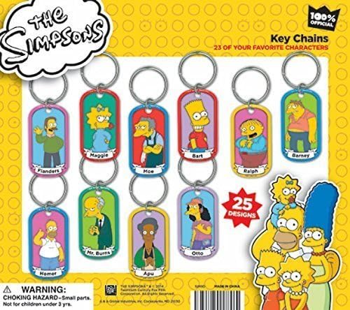 Simpsons – Juego de 18 placas de identificación para perro, llaveros y collares, con cadenas de bolas, Plástico Metal, Sin gemas.