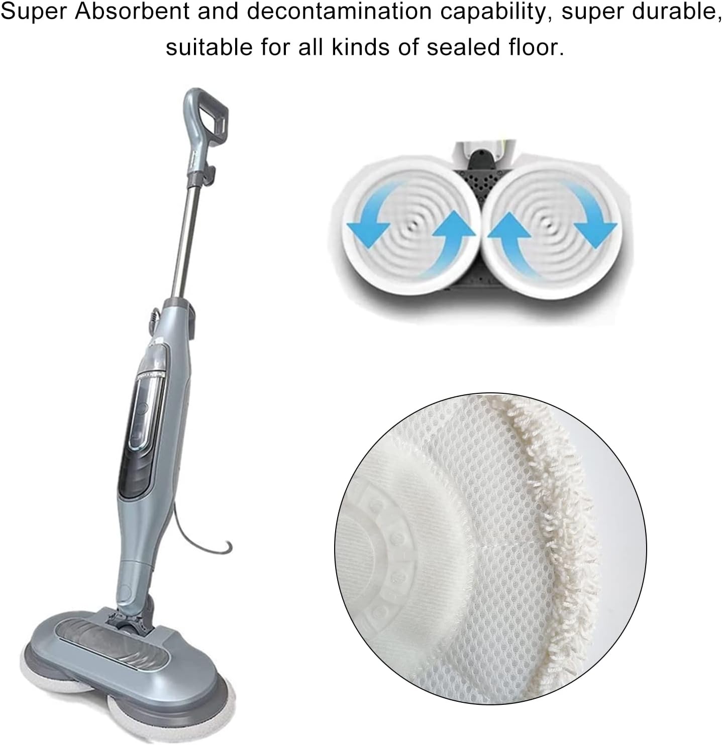 VideoPUP Almohadillas de microfibra de repuesto para trapeador de vapor, 4 unidades, color blanco, reutilizables, lavables, compatibles con