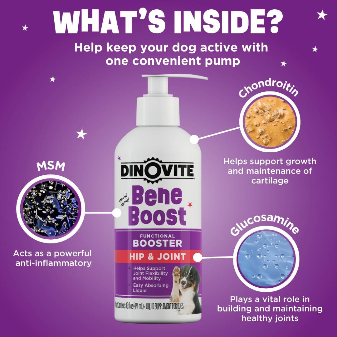 Dinovite BeneBoost – Cubrealimentos líquidos para caderas y articulaciones para perros, suplemento de glucosamina, decoración de comida de movilidad