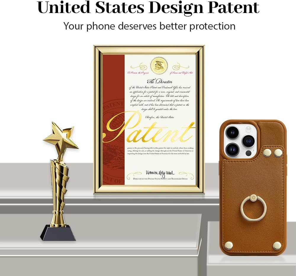 LAMEEKU Funda tipo cartera para iPhone 15 Pro con soporte para tarjetas, funda de piel sintética con ranuras para tarjetas, soporte de anillo de