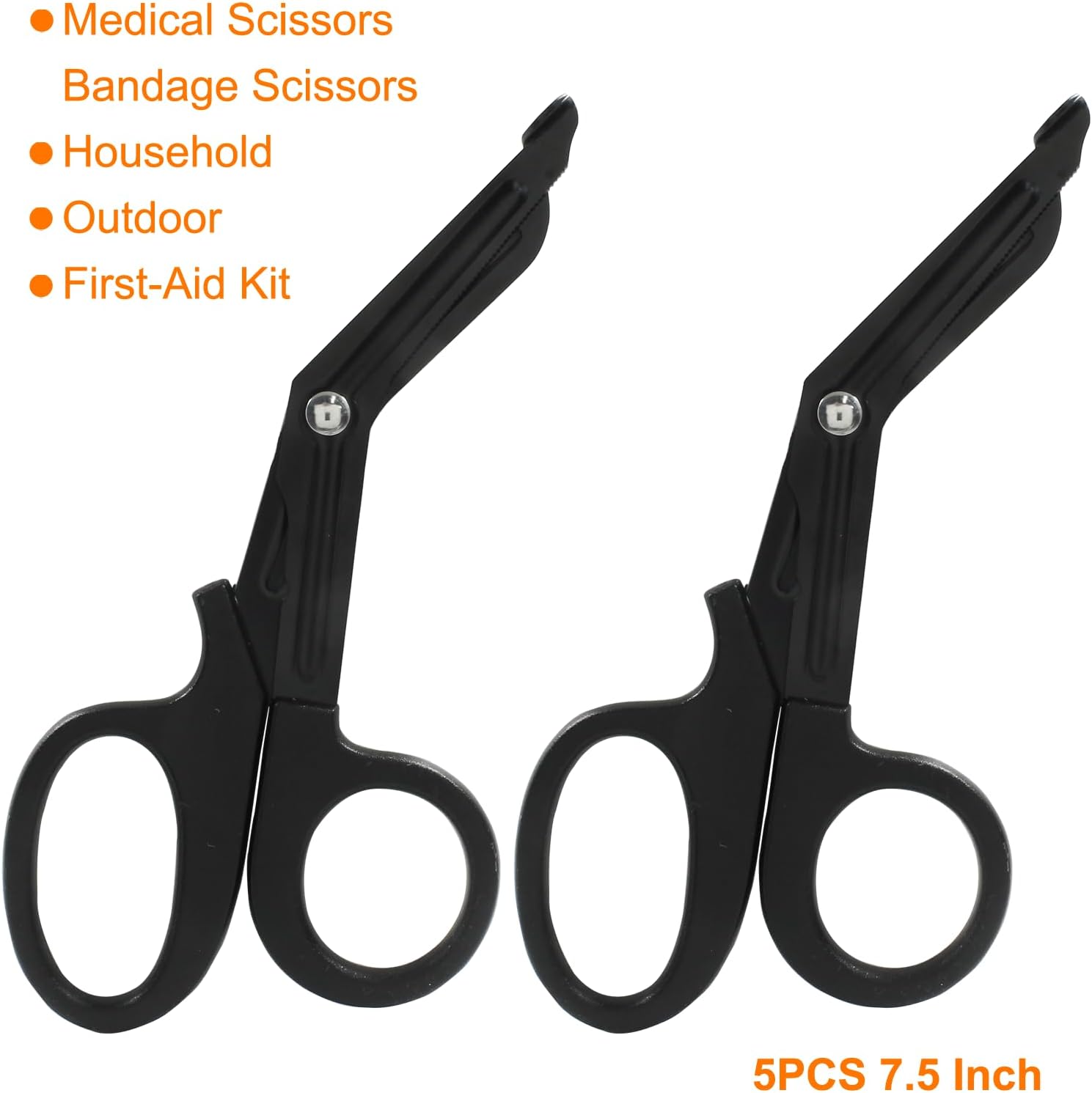 5 tijeras de trauma de 7.5 pulgadas, tijeras médicas de acero inoxidable para enfermeras, juego de tijeras de vendaje negro, tijeras de trauma