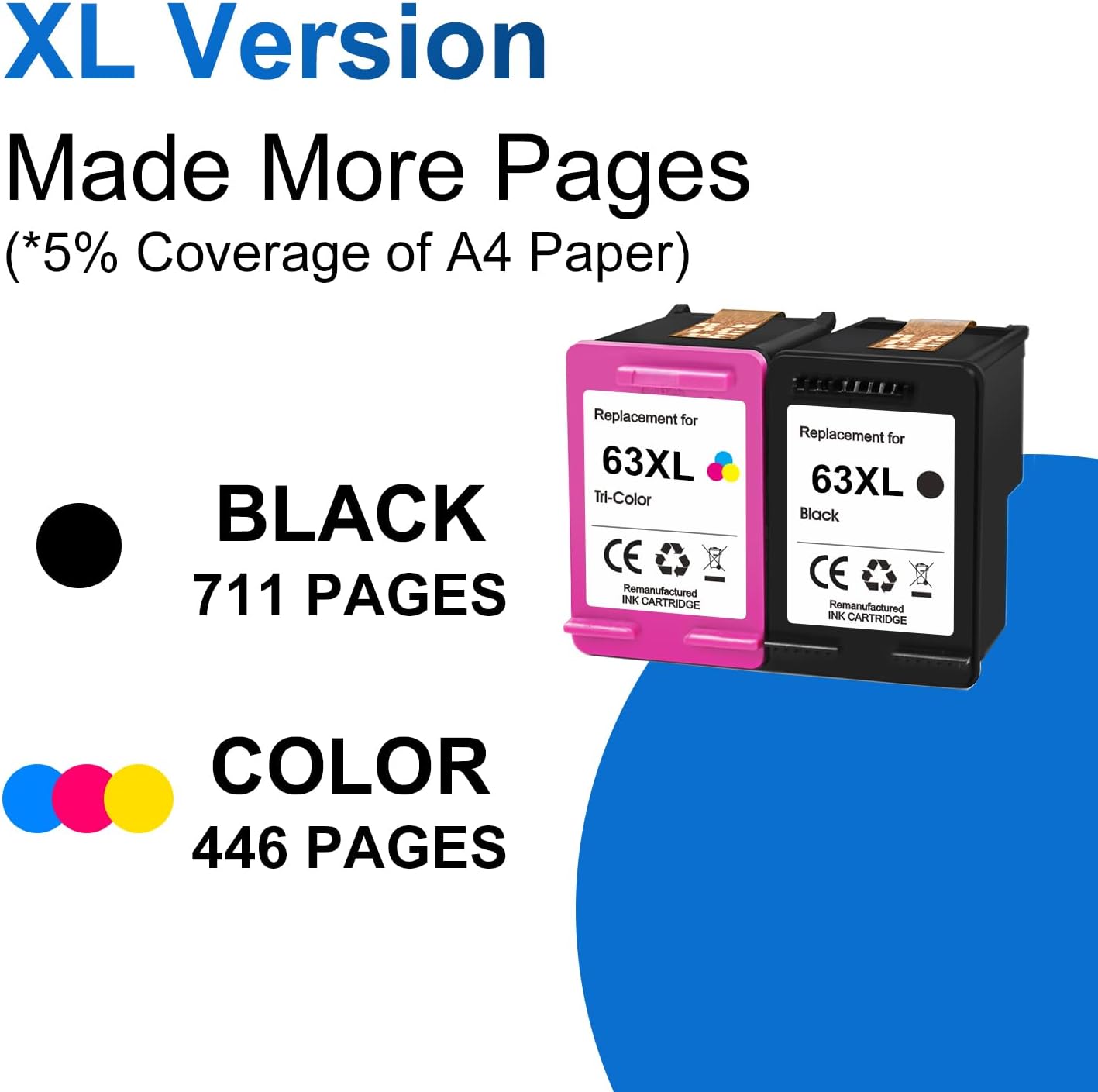 Cartuchos de tinta 63XL remanufacturados en negro y color para HP 63XL Combo Pack de tinta de repuesto para impresora HP OfficeJet 3830 4650 4655