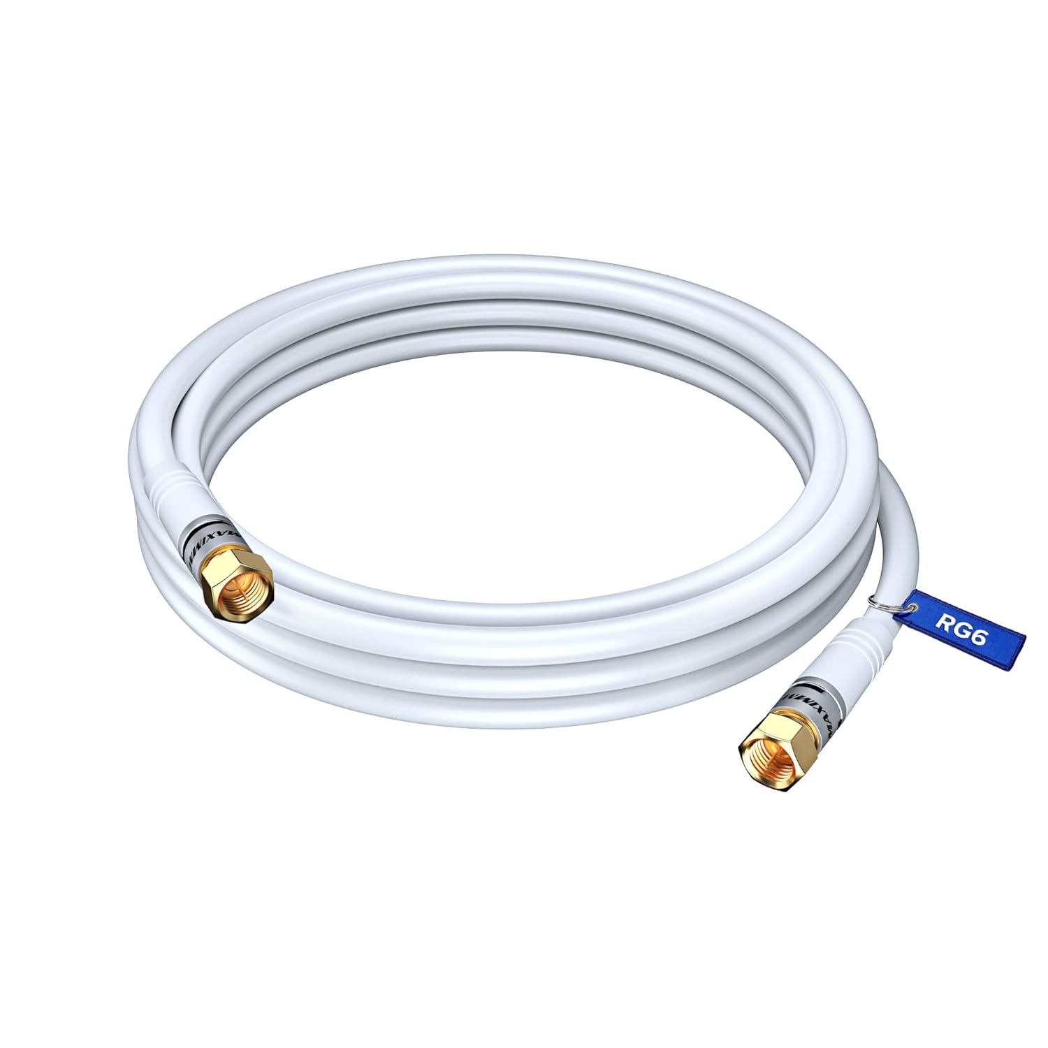 Maximm Cable coaxial RG6, triple blindado, sin oxígeno, cable de cobre para TV, Internet más, cable coaxial flexible de 20 pies, color blanco